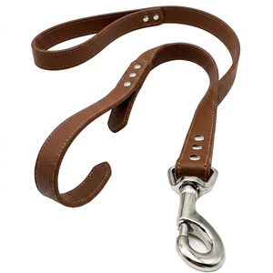 Brown Leather <b>Dog</b> <b>Leash</b> with Adjustable Buckle and Metal Clip Classic Style for <b>Dogs</b> - Product Image 1