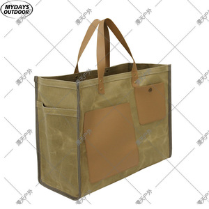 Wet Wax Canvas Tote <b>Bag</b> Green Khaki 10kg Capacity Waterproof Outdoor Garden <b>Tool</b> <b>Bag</b> All Seasons Use - Product Image 5