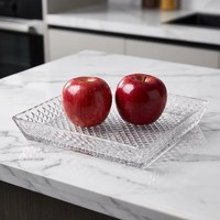 Plateau de service carré en verre gaufré, plateau à fruits en verre transparent, plateau à desserts et à collations pour la décoration de table à la maison ou pour les mariages, vente en gros d'usine
