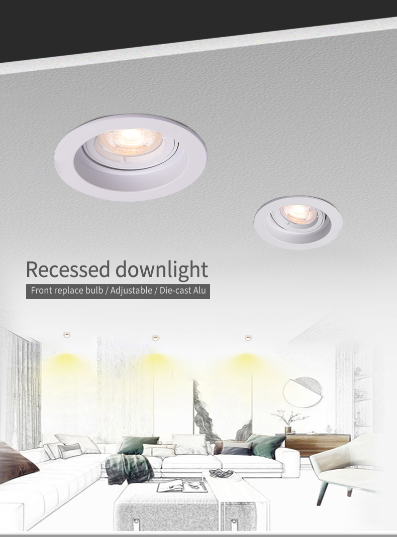 Apartment Recessed Cob Downlight GU5.3 Round Black Adjustable LED Down Light