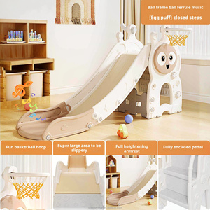 Ensemble toboggan et balançoire 3 en 1 pour enfants, aire de jeux intérieure pour tout-petits avec panier de basket et musique interactive - Product Image 2