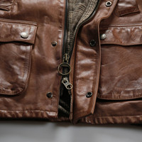 Jaket Berburu Kulit Sapi Distressed Berlapis Minyak Gaya Retro Inggris untuk Pria dengan Kerah Corduroy, Banyak Kantong, Panjang Sedang, Mantel Musim Gugur.