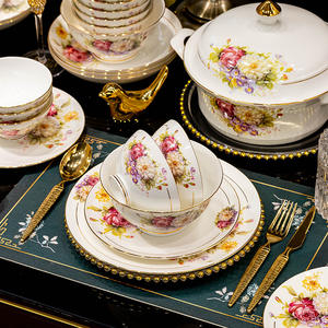 Conjunto de Louça de Cerâmica de Luxo Leve em Porcelana de Osso de Alta Qualidade Estilo Chinês com Tigelas de Arroz e Pratos para Uso Doméstico - Product Image 3