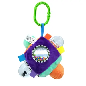 Yeni tasarım bebek peluş ve plastik yumru çıngırak oyuncaklar renkli fasulye ekle zanaat oyuncak yumuşak eğitici top ile ayna çıngırak