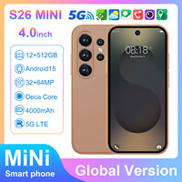 Teléfono S26 Mini Ultra Android 15 Desbloqueado 5G, Pantalla HD de 4 Pulgadas y 90Hz, Deca Core MTK 62XX, 16GB, 1TB, Cámara Dual IA de 108MP, Batería de 4000mAh, Reconocimiento Facial