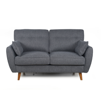Canapé 2 places en tissu gris foncé, style rétro, avec pieds en bois massif pour salon