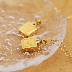 Collier délicat pour femme, personnalisé, plaqué or, en acier inoxydable, avec breloque zircon, pendentif 12 signes du zodiaque - Product Image 4