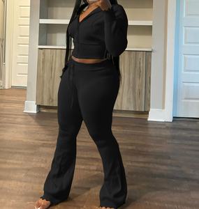 Viviblook Z1230ST03 Ensemble de sport 2 pièces pour femme, motif uni, automne-hiver, pull à capuche tricoté et pantalon décontracté - Product Image 3