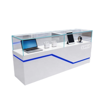 Vitrine de kiosque téléphonique minimaliste moderne pour centre commercial, avec éclairage LED, dos en verre, en aluminium, écologique, personnalisable, pour conception complète de magasin