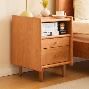 TALONGJ Mesita de Noche Nórdica Minimalista de Madera Maciza Crema, Duradera y Ecológica para Dormitorio - Product Image 2
