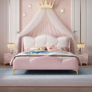 <b>Pink</b> Princess Kids Daybed Modern Minimalist Full Size Wood <b>Frame</b> Cotton Upholstery Comfortable Design Girls Bedroom Fashionable - Product Image 2