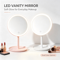 Miroir de maquillage personnalisé avec logo, miroir de bureau à une face avec lumières LED à intensité variable, rechargeable par USB, miroir de courtoisie rond en plastique