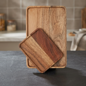 UNIQUE CRAFT INDIA Wooden Rectangular Decorative Trays Set 2 Minimalist Design Handcrafted Multi-Functional Abstract Tray - Product Image 1