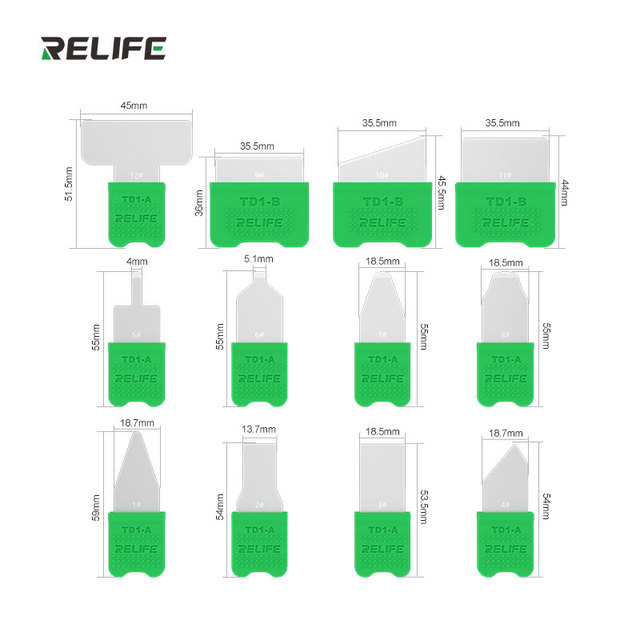 RELIFE TD1 PRO 12 Piece Disassembly Blade Set for Mobile Phone LCD Screen Pry Opening Phone Repair Tools Kit Blade