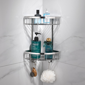 Étagère de douche d'angle à 2 niveaux en chrome, organisateur de rangement de salle de bain en acier inoxydable, design minimaliste et gain de place - Product Image 5
