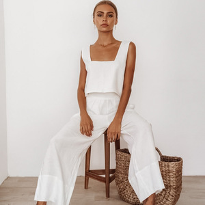 Conjunto de pijama de color sólido <span class=keywords><strong>para</strong></span> <span class=keywords><strong>mujer</strong></span>, Top corto sin mangas, ropa de dormir <span class=keywords><strong>para</strong></span> <span class=keywords><strong>mujer</strong></span>, ropa de dormir transpirable de alta calidad - Product Image 1