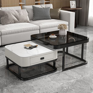 Table basse carrée en verre trempé de luxe moderne Rock Board Light pour petit salon appartement Internet Celebrity Favorite - Product Image 2