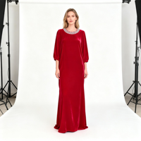 Nouvelle Robe de Soirée Formelle Élégante Longue en Velours pour Femme Grande Taille 2026 avec Col Volanté, Tissu Respirant et Écologique