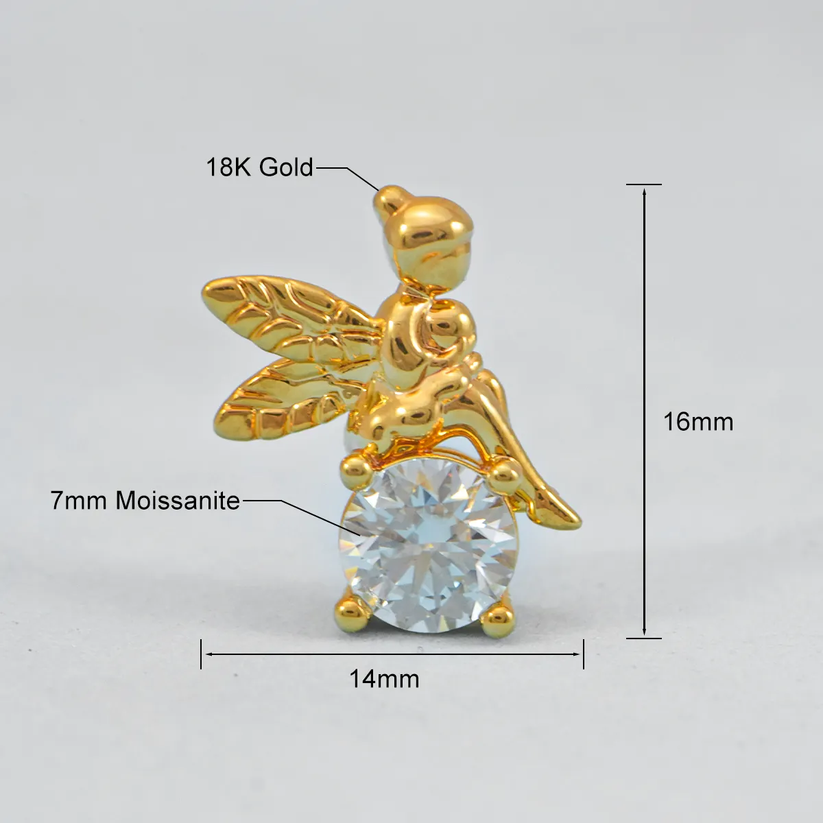 Schmuck-Lieferant Großhandel Cartoon-Charaktere Pixie VVS 1 Karat Moissanit Diamant Damenanhänger AU750 18K Gold 5D