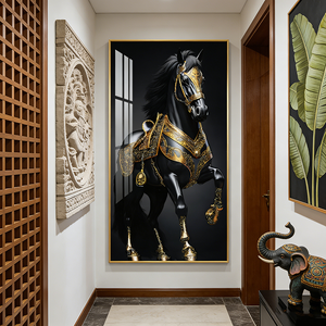 Commande en gros Décoration de salon Décoration intérieure Luxe Noir Or <span class=keywords><strong>Cheval</strong></span> Affiche Art mural moderne <span class=keywords><strong>Abstrait</strong></span> <span class=keywords><strong>Peinture</strong></span> en porcelaine cristalline LED - Product Image 3