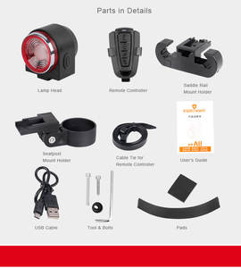 Antusi A8 Pro Portable Bicycle <b>Rear</b> <b>Light</b> Smart LED Taillight Waterproof Remote Control Super Bright Rechargeable Alarm Night - Product Image 4