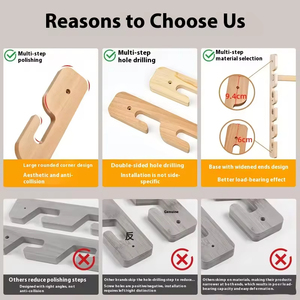 Cintre mural réglable en bois massif supportant toutes les tailles de tringles de garde-robe Quincaillerie pour garde-robe pour enfants - Product Image 2