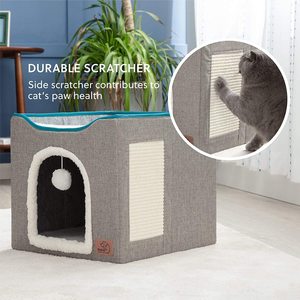 Maison pour <span class=keywords><strong>chat</strong></span> pliable 2-en-1, <span class=keywords><strong>cube</strong></span>, lit pour <span class=keywords><strong>chat</strong></span>, niche avec griffoir et jouet à suspendre, peluche douce, condo pour <span class=keywords><strong>chat</strong></span> d'intérieur - Product Image 5