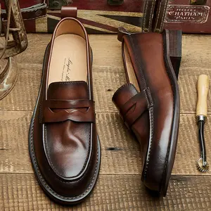 Mocassins en cuir véritable faits à la main chaussures plates mocassins décontractés paresseux conduite bateau pois chaussures habillées pour hommes chaussures personnalisées pour hommes