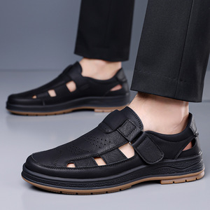 รองเท้าแตะลำลองผู้ชายแบบสวมหน้าร้อน ระบายอากาศได้ดี หนังแท้ ปิดด้วยเวลโคร พื้นยาง ไซส์ 47 48 รองเท้าสไตล์ Dad Shoes - Product Image 2