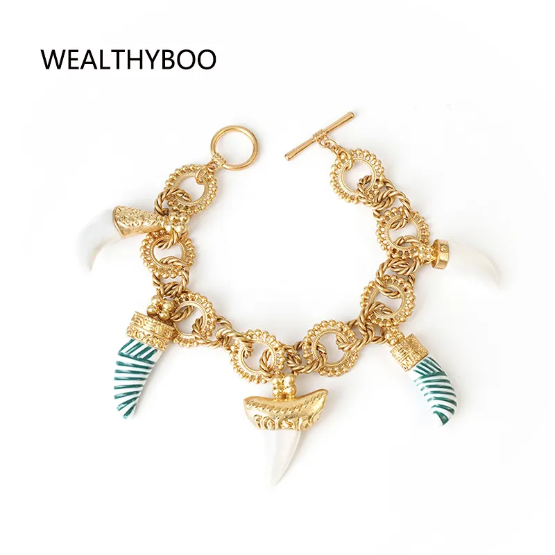 WealthyBooสร้อยข้อมือโบฮีเมียFaux Ivory Charmsสลับประณีตวงกลมใหญ่โซ่จี้ห้อยคล้องมือDropshipping Y