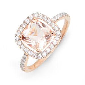 Anillo de Morganita Baguette con Diamantes, Anillo Redondo de Morganita Baguette, Anillo de Cuarzo Morganita Palma - Product Image 5