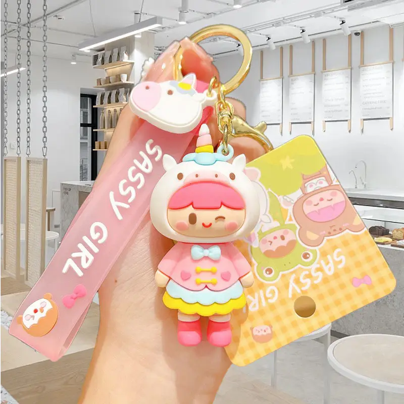 Cute anime keychain accessories  suitable for ladies and girls cartoon 3D PVC soft tape  key chain