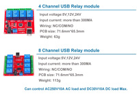 Pilote gratuit Contrôleur intelligent pour PC 4 canaux 5V 12V 24V Module de commutation de relais USB Carte d'extension de relais pour maison intelligente