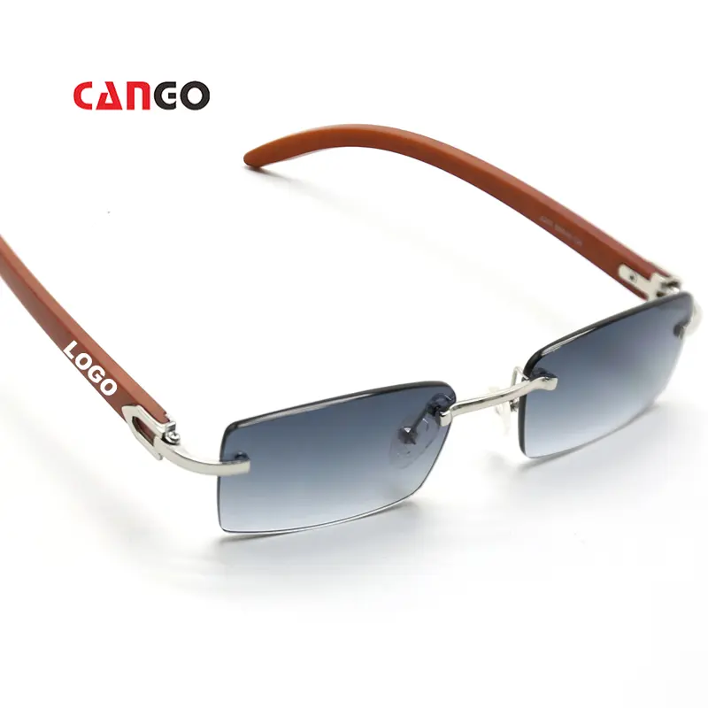 Cango Uv Bescherming Mode Vintage Houten Randloze Custom Zonnebril Logo Bril Mannen Rechthoek Uv400 Brillen Groothandel Sunglass