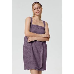 Serviette de bain enveloppante pour femme en tissu éponge, peignoir de spa avec sangles, bandeau facial, fermeture réglable, serviette de douche S-XL - Product Image 4