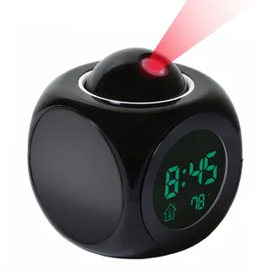 Termometer Digital, Jam Alarm Digital dengan layar LED proyeksi meja fungsi Snooze termometer cepat suara berbicara M0257