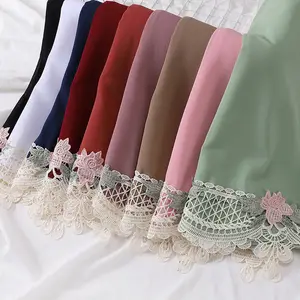 Bufandas de gasa para la cabeza para mujer, chales de estilo malayo, con flores de primera calidad, bordados, hijab, Tudung, Bawal Sulam