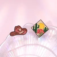 Broche en émail style bottes de cowgirl, motif western mexicain, cactus et tête de taureau, pour chemises, sacs, bijoux, cadeau pour amis