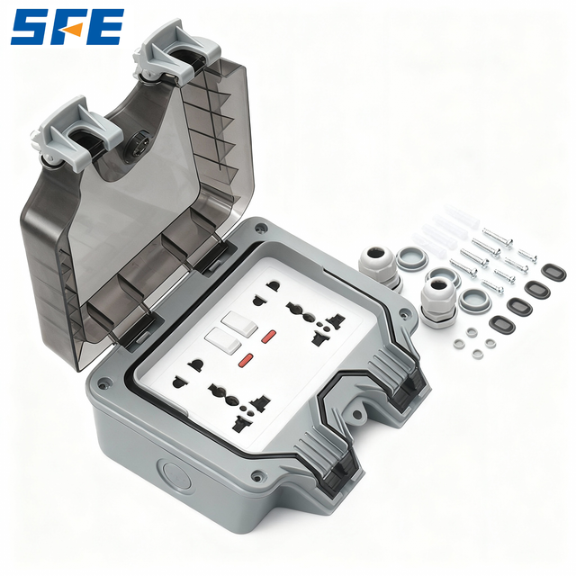 IP66 Two-position Multi-10 Hole with Light 13A Waterproof Switch Socket Box Outdoor