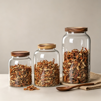 Vente en gros de bocaux de conservation alimentaire en verre borosilicate de haute qualité, faits à la main, de grande capacité, avec couvercle en bois d'acacia mangium