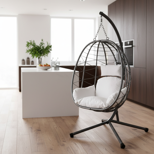 Fauteuil suspendu en rotin pour patio, style traditionnel et moderne, pour intérieur et extérieur, avec support - Product Image 2