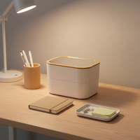 Boîte de rangement pour maquillage rectangulaire moderne en bambou à 2 niveaux empilable avec miroir et couvercle en bambou pour gagner de la place à la maison
