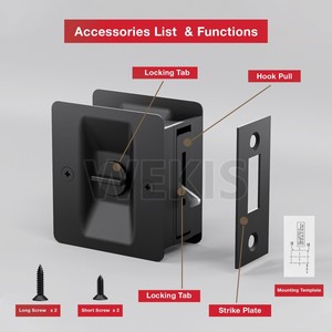 In Stock Bathroom <b>Black</b> Privacy Square Pocket Door Lock with Sliding Latch and <b>Side</b> Pull Handle 60mm Backset 3 Keys - Product Image 3