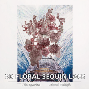 Fancy Eco-Friendly Luxury Vintage 3D <strong>Sequined</strong> Floral Beads Mesh Lace <strong>Applique</strong> Handcut Fabric for Stage Dresses LT2574A - Product Image 2