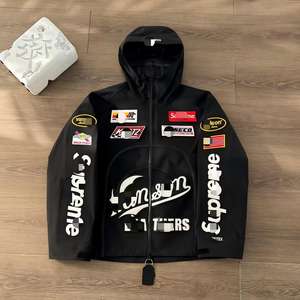 Jaket Bomber Kulit Motor Musim Dingin Kolaborasi Merek Fashion Eropa Amerika Baru Harga Pabrik SUPME Mewah - Product Image 3