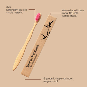 1 pièce en gros Brosse à dents en bambou biodégradable à poils souples couleur bois foncé avec étui de rangement et pochette - Product Image 3