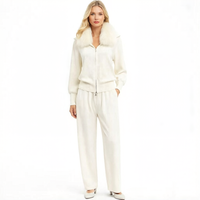 Ensemble deux pièces de luxe pour femme, pull en laine à col haut et pantalon en fourrure de renard véritable, motif uni, tenue décontractée automne/hiver