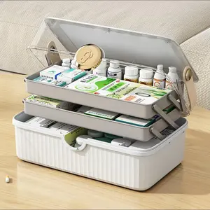 Caja de Medicina de plástico multicapa portátil con asa Kit de supervivencia de emergencia Caja de primeros auxilios para viajes en coche y hogar