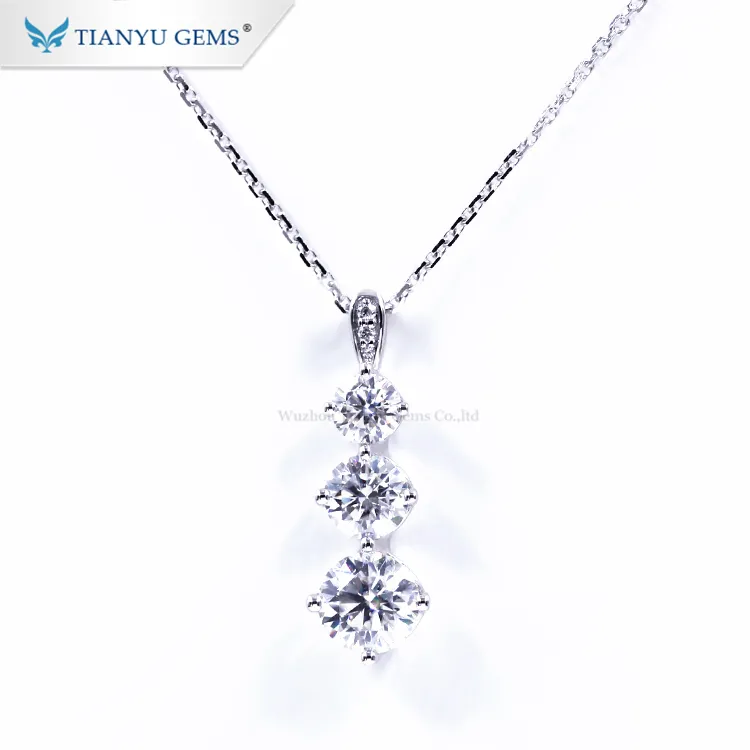 Tianyu Gems White Gold Charms Drie Stenen Moissanite Hangers Ketting voor Dames