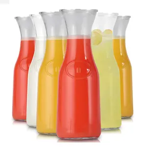 1000ml 500ml Glass Carafe Pitchers Beverage Dispensers Clear Jugs For Mimosa Bar Water Wine Milk And Juice With Plastic Lids